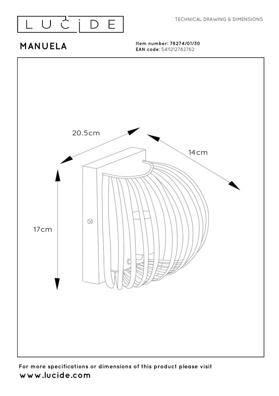 Lucide MANUELA wandlamp E14, zwart