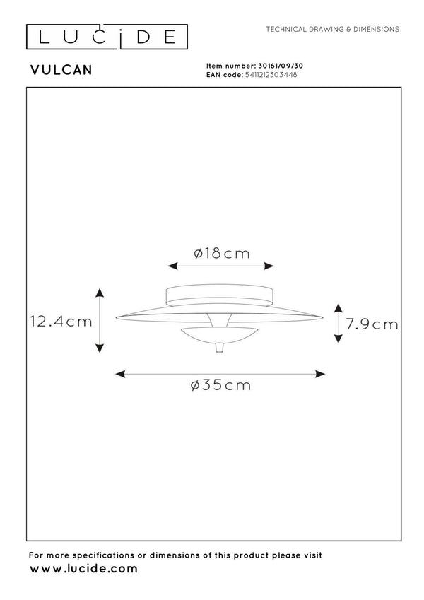 Lucide VULCAN dimbare LED-plafondlamp Ø 35 cm, 9 W, zwart
