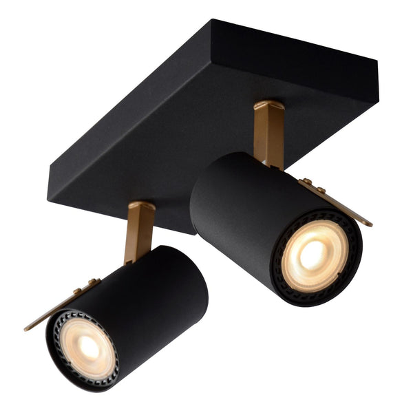 Lucide GRONY dimbare LED-plafondspot 2 × GU10, 2 × 5 W, 2200–3000 K, zwart