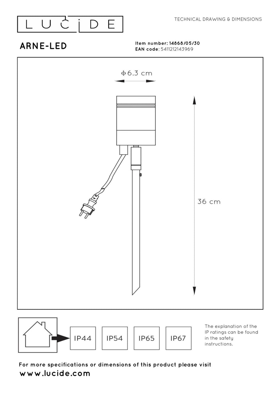 Lucide ARNE-LED tuinspot Ø 6,3 cm, 5 W, IP44, zwart