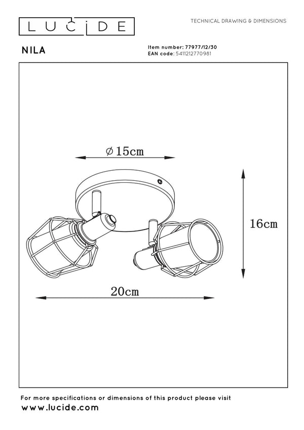 Lucide NILA plafondspot 2 × E14, zwart