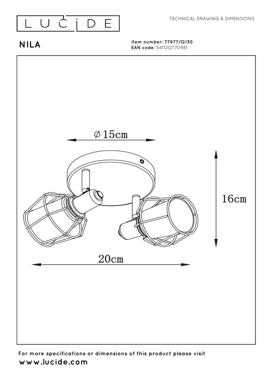 Lucide NILA plafondspot 2 × E14, zwart