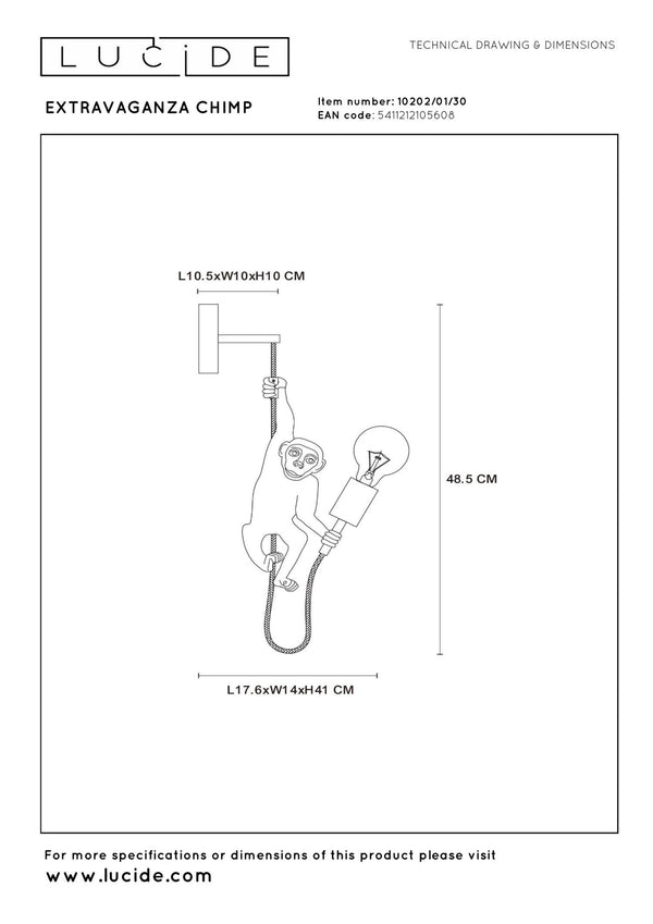 Lucide EXTRAVAGANZA CHIMP wandlamp E27, zwart