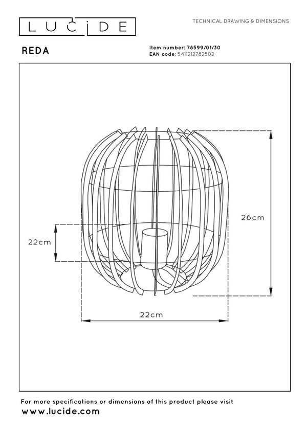 Lucide REDA tafellamp Ø 22 cm, E27, zwart