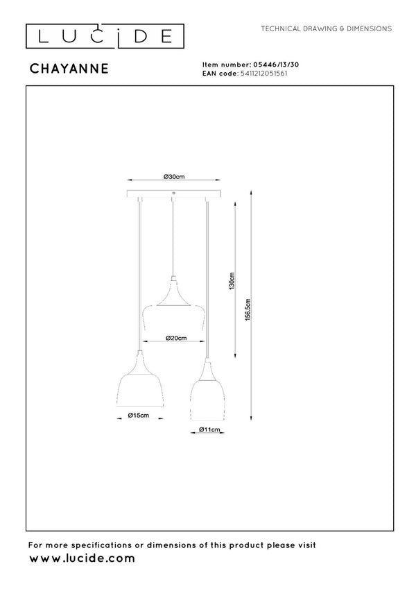 Lucide CHAYANNE hanglamp Ø 30 cm, 3 × E14, zwart