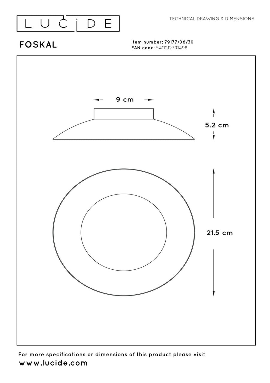 Lucide FOSKAL LED-plafondlamp Ø 21,5 cm, 6 W, zwart