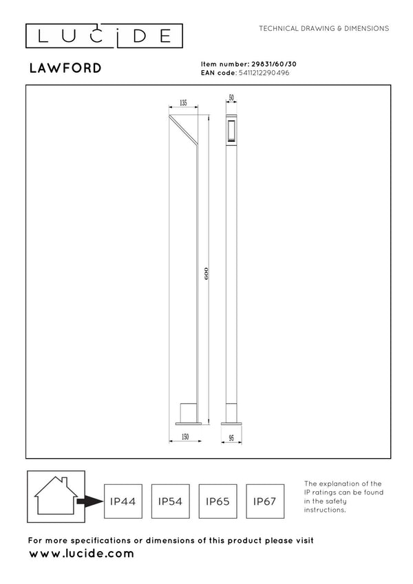 Lucide LAWFORD LED-paallamp 6 W, IP54, zwart