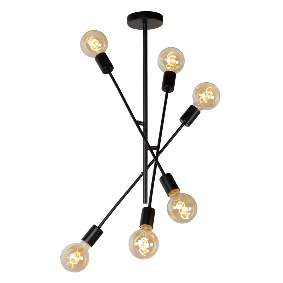 Lucide LESTER plafondlamp 6 × E27, zwart