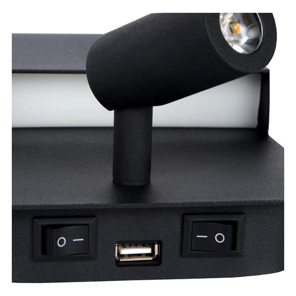 Lucide BOXER LED-nachtlampje met USB-poort, zwart