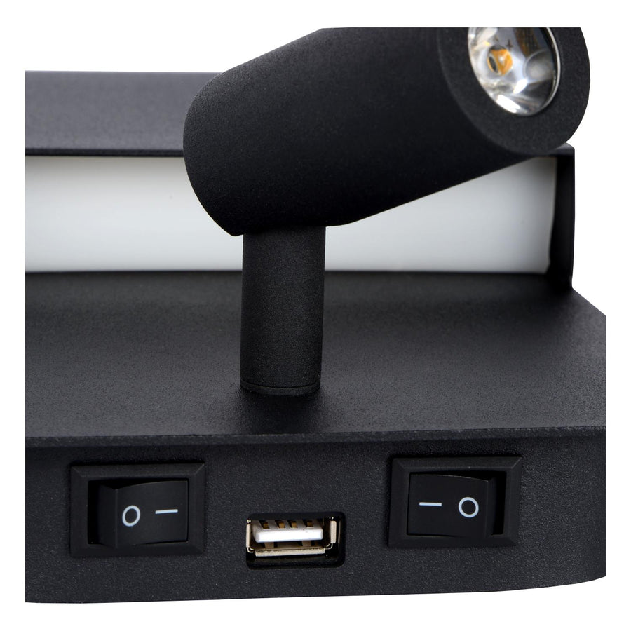 Lucide BOXER LED-nachtlampje met USB-poort, zwart