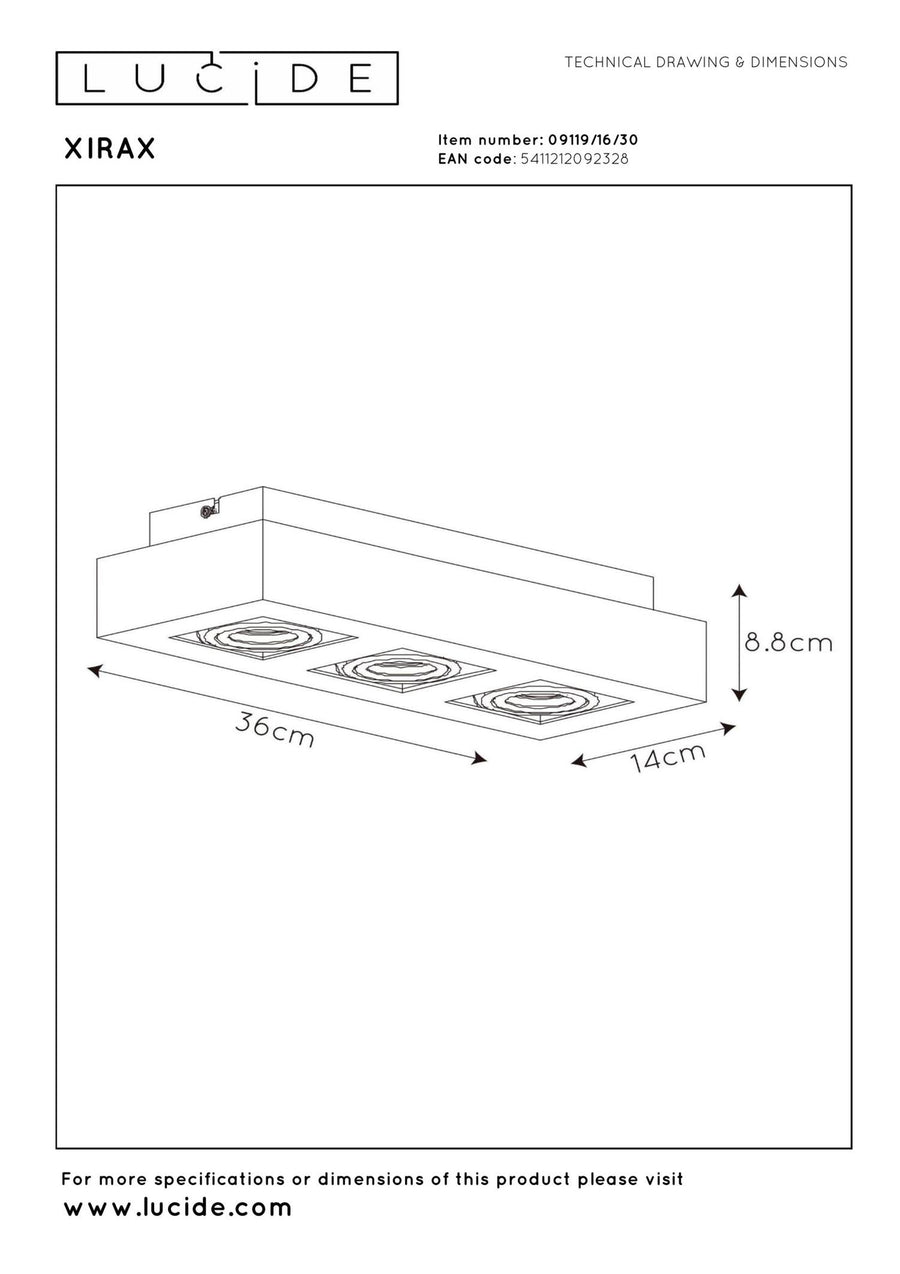 Lucide XIRAX dimbare LED-plafondspot 3 × GU10, 3 × 5 W, 2200–3000 K, zwart