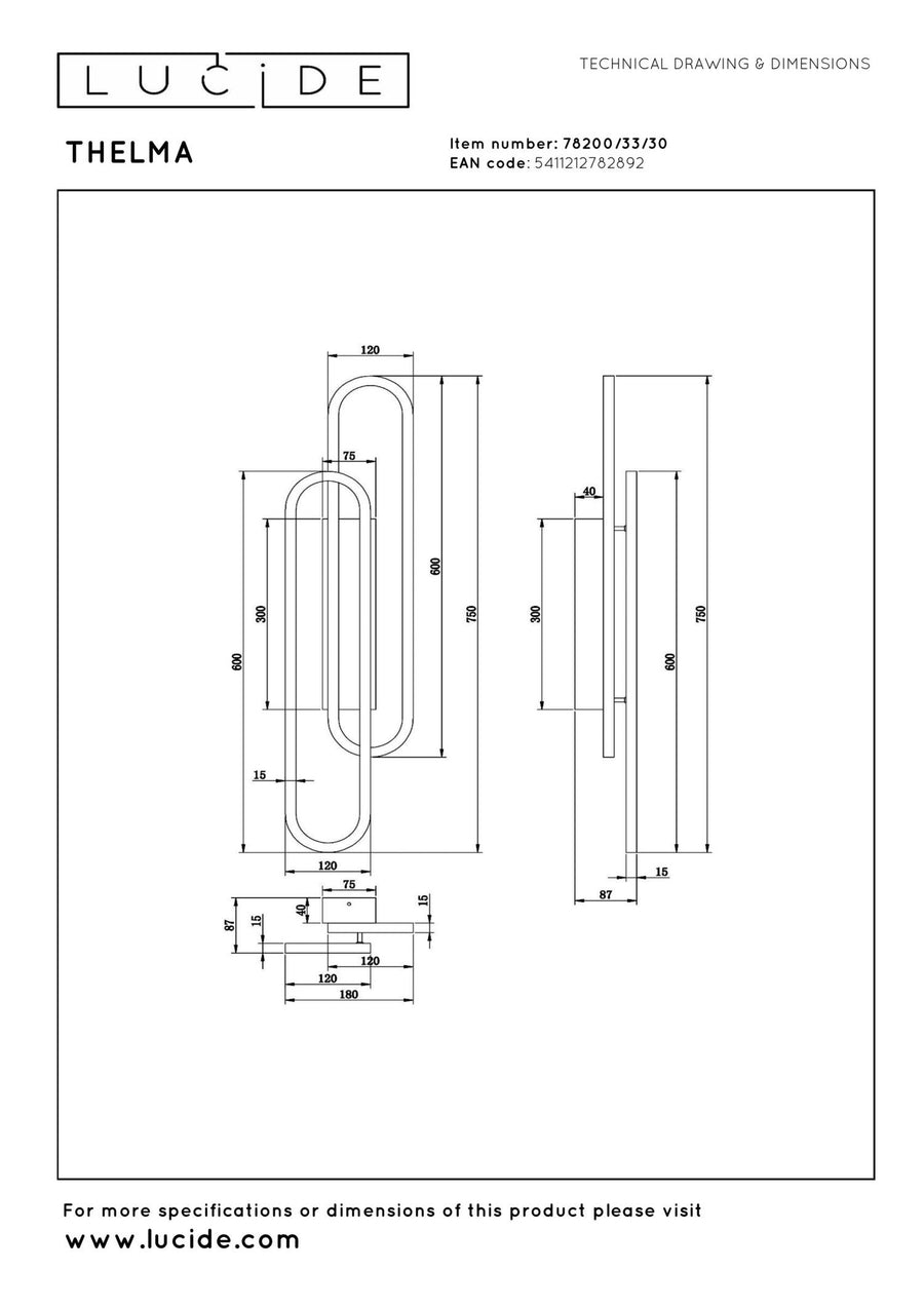 Lucide THELMA dimbare LED-wandlamp 35 W, zwart