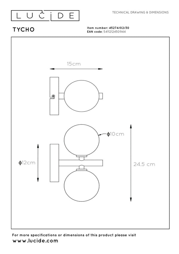 Lucide TYCHO wandlamp 2 × G9, zwart