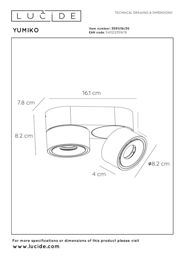 Lucide YUMIKO dimbare LED-plafondspot 2 × 10 W, zwart