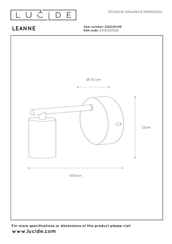Lucide LEANNE wandlamp E27, zwart