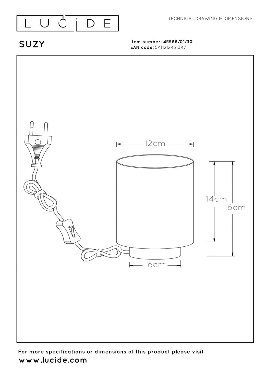 Lucide SUZY tafellamp Ø 12 cm, E14, zwart