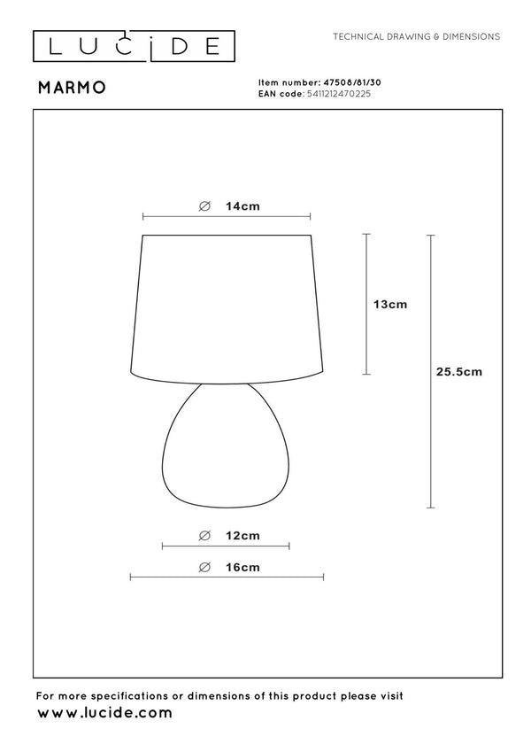 Lucide MARMO tafellamp Ø 16 cm, E14, zwart