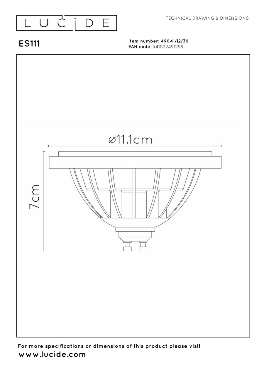 Lucide ES111 dimbare LED-lamp GU10 Ø 11 cm, 12 W, 2200–3000 K, zwart