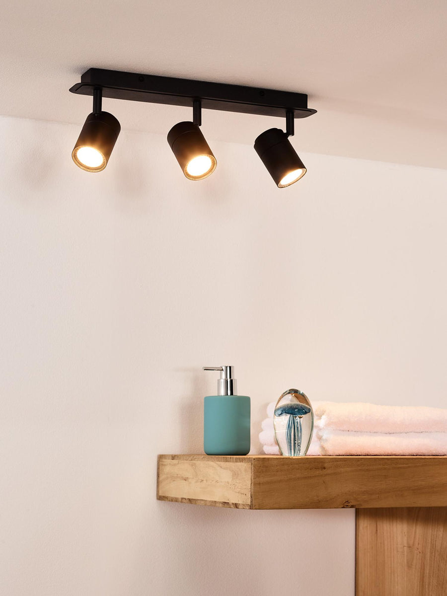 Lucide LENNERT dimbare LED-plafondspot voor de badkamer 3 × GU10, 3 × 5 W, IP44, zwart