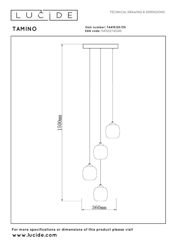 Lucide TAMINO dimbare LED-hanglamp Ø 36 cm, 4 × 5,2 W, zwart