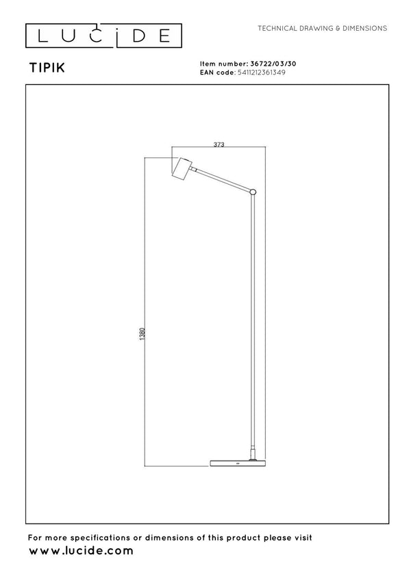 Lucide TIPIK oplaadbare LED-vloerlamp met 3 dimstanden, 3 W, zwart