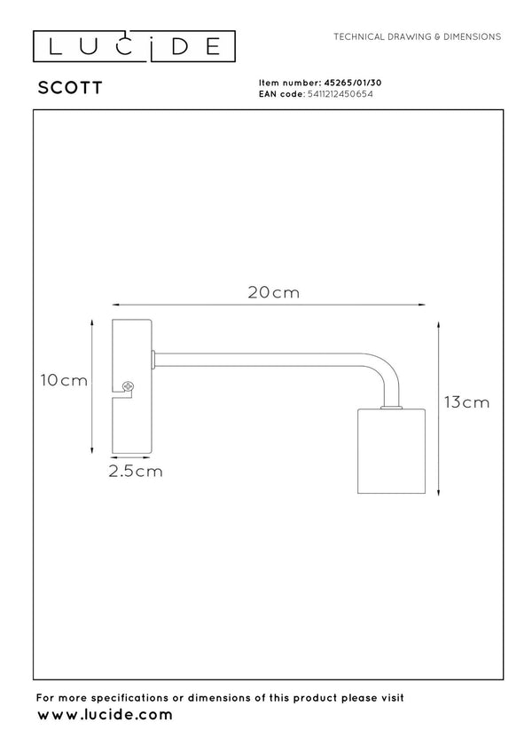 Lucide SCOTT wandlamp E27, zwart