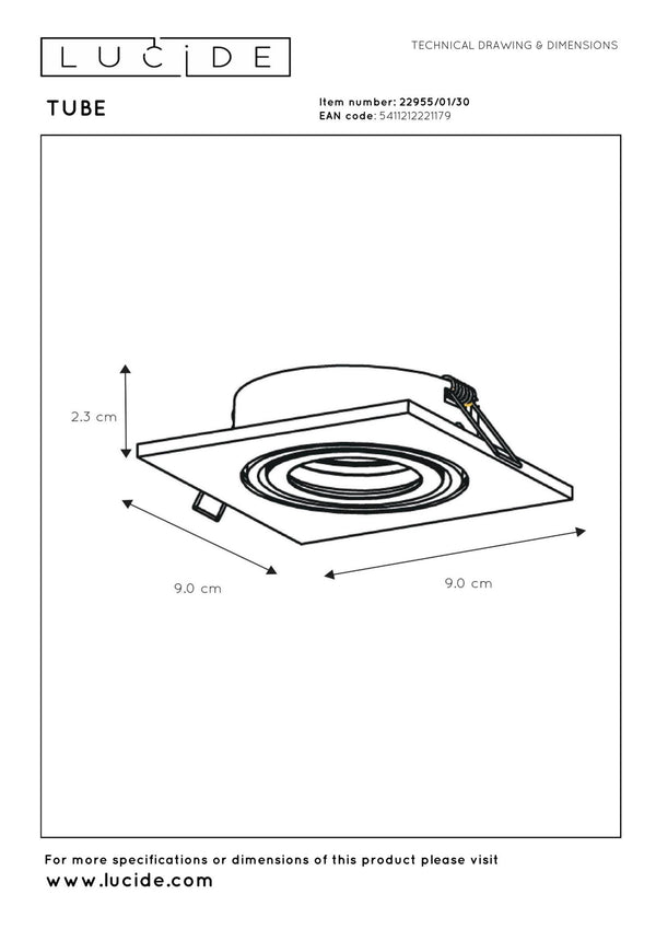 Lucide TUBE inbouwspot GU10, zwart