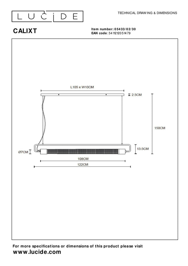 Lucide CALIXT hanglamp 2 × E27, zwart
