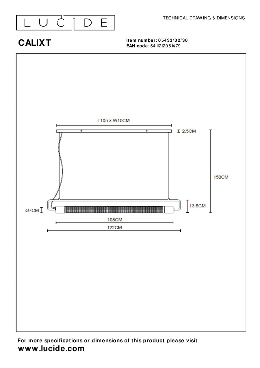 Lucide CALIXT hanglamp 2 × E27, zwart