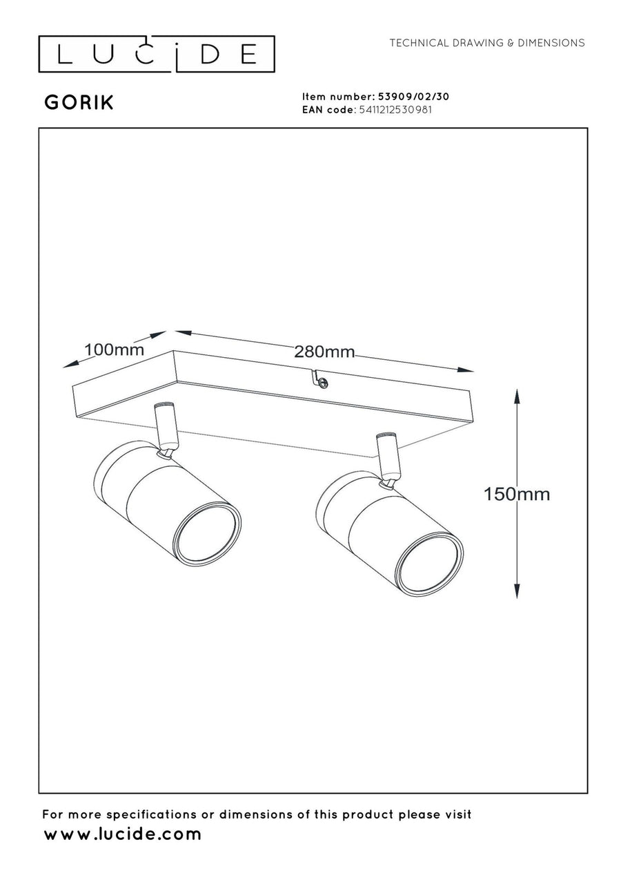 Lucide GORIK plafondspot 2 × GU10, zwart