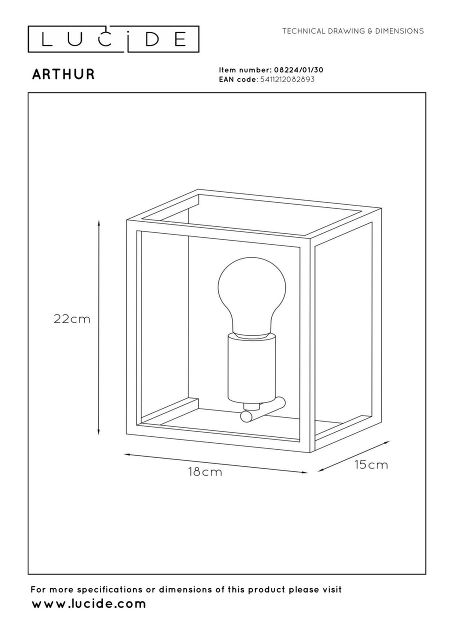 Lucide ARTHUR wandlamp E27, zwart