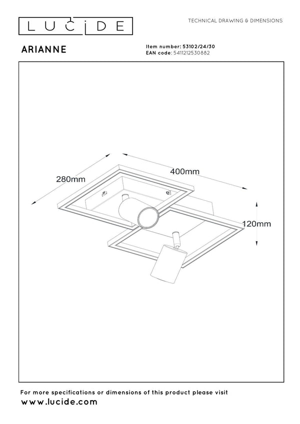 Lucide ARIANNE LED-plafondlamp 2 × GU10, zwart