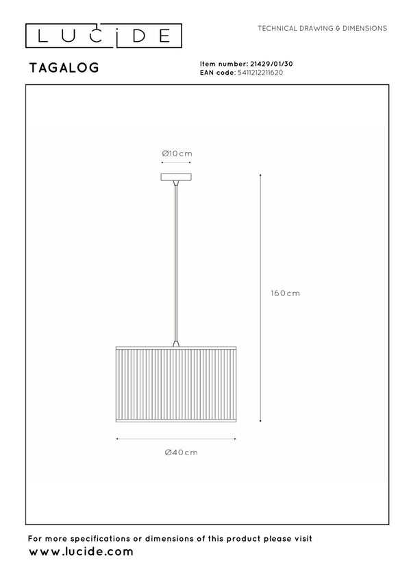 Lucide TAGALOG hanglamp Ø 40 cm, E27, zwart