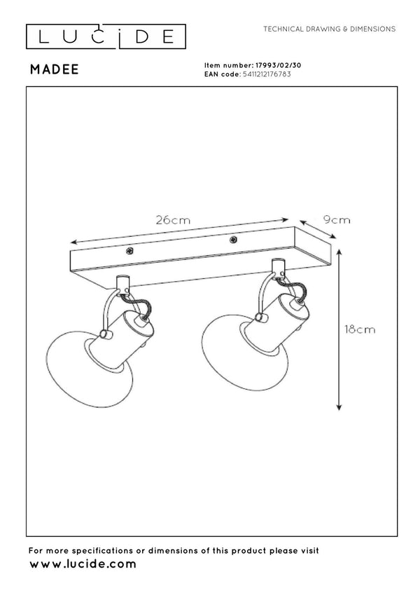 Lucide MADEE plafondspot 2 × E14, zwart