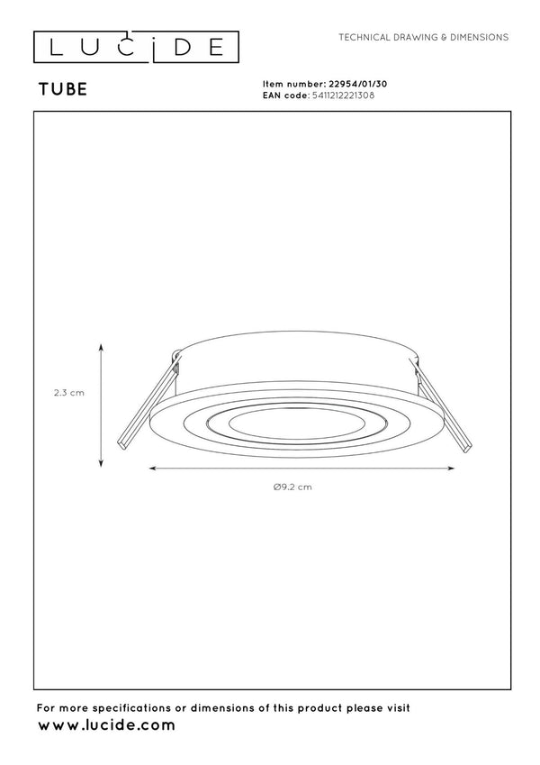 Lucide TUBE inbouwspot Ø 9,2 cm, GU10, zwart
