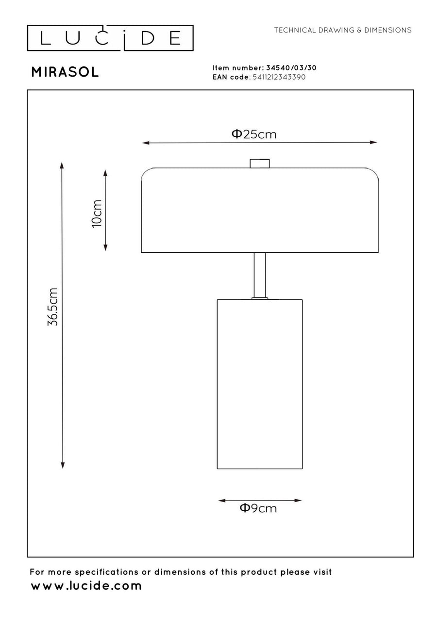 Lucide MIRASOL tafellamp Ø 25 cm, 3 × G9, zwart