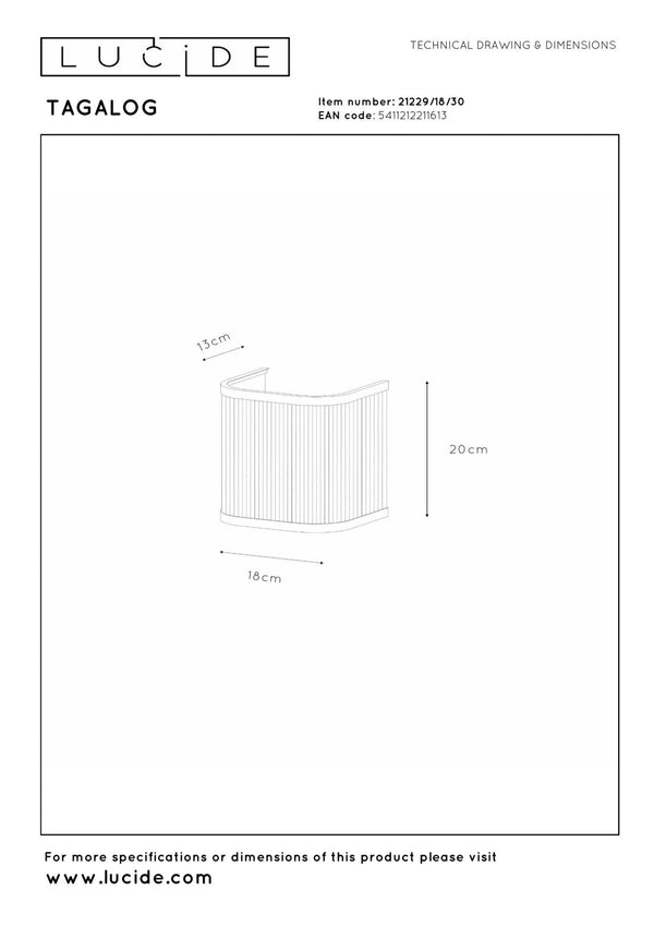 Lucide TAGALOG wandlamp E27, zwart