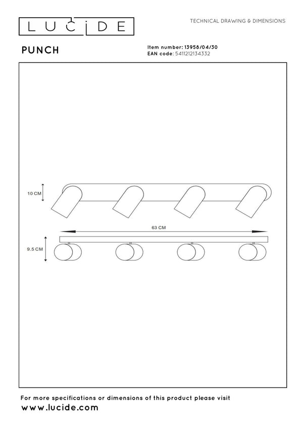 Lucide PUNCH plafondspot 4 × GU10, zwart