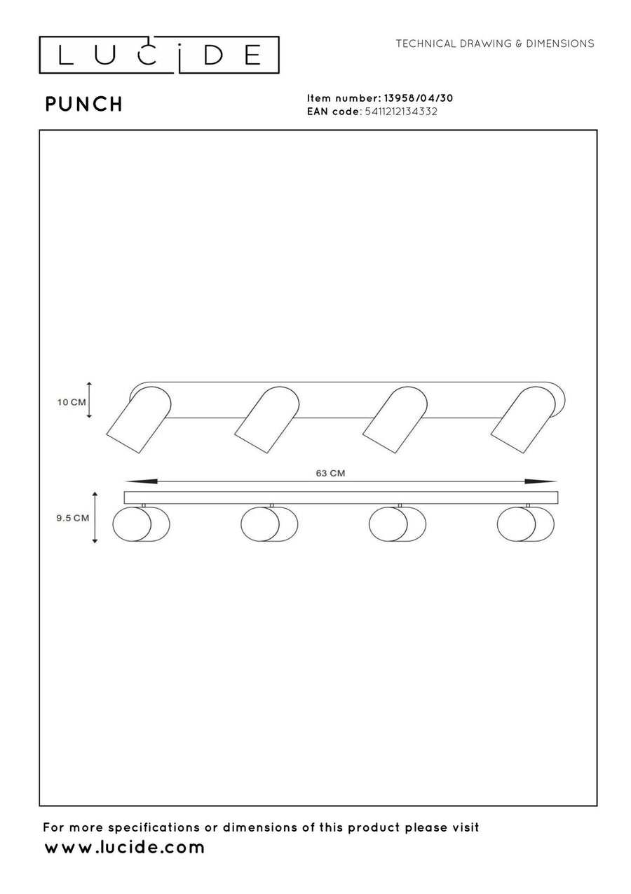Lucide PUNCH plafondspot 4 × GU10, zwart