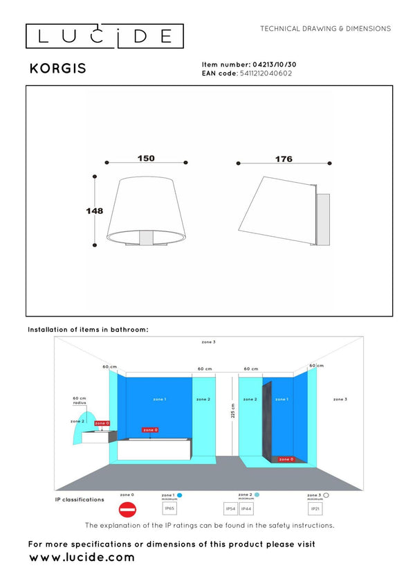 Lucide KORGIS LED-wandlamp voor de badkamer 10 W, IP44, transparant
