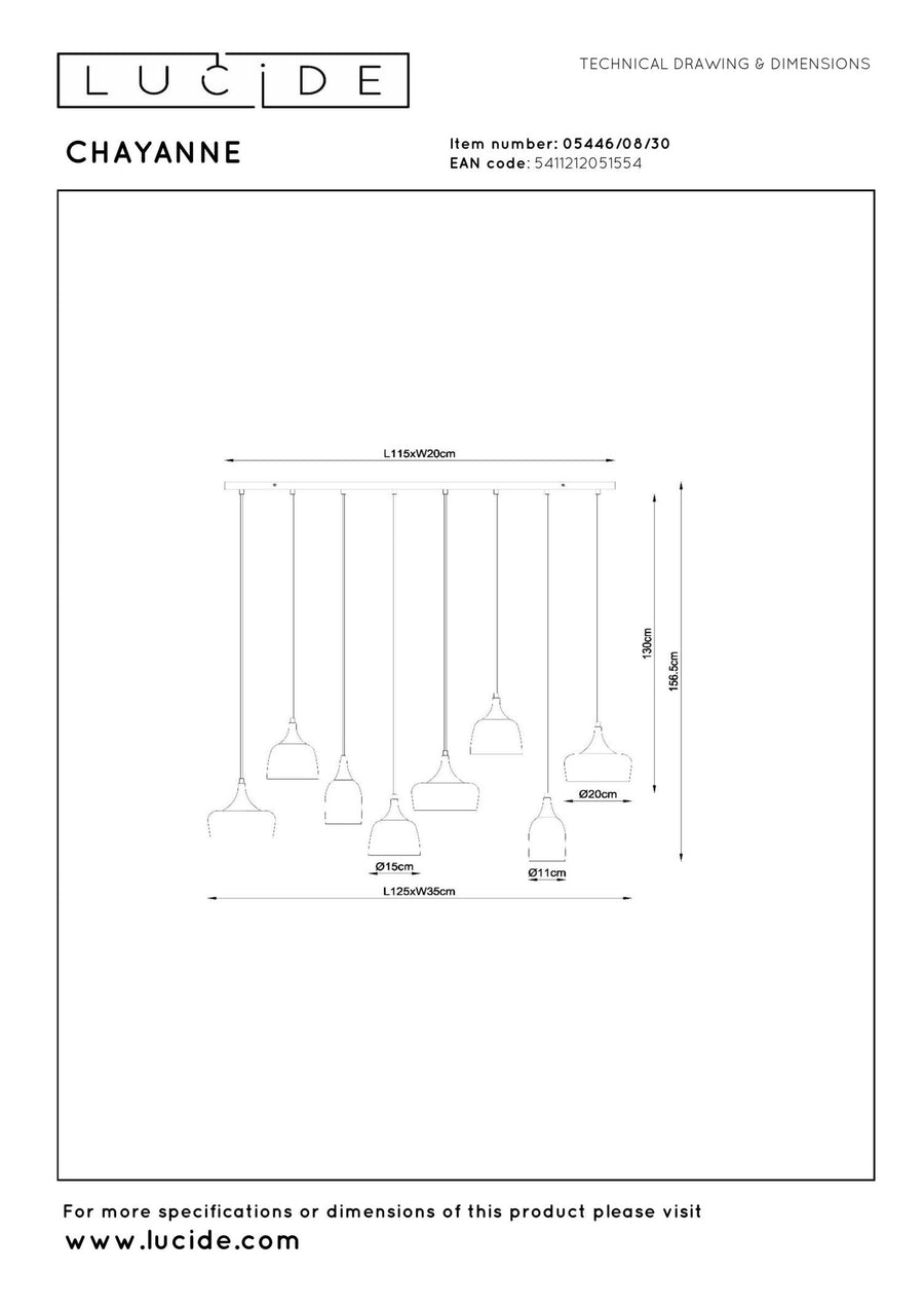 Lucide CHAYANNE hanglamp 8 × E14, zwart