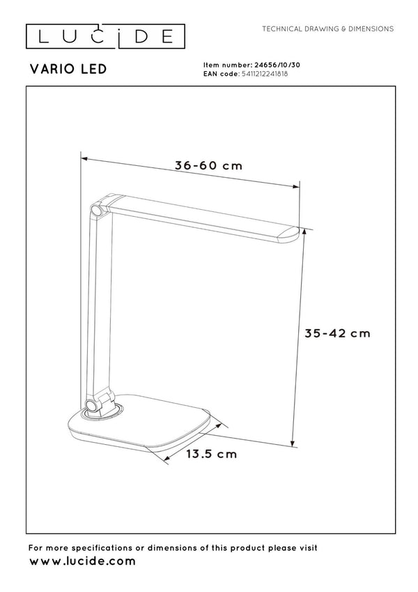 Lucide VARIO LED dimbare LED-bureaulamp 8 W, 2700–6500 K, zwart