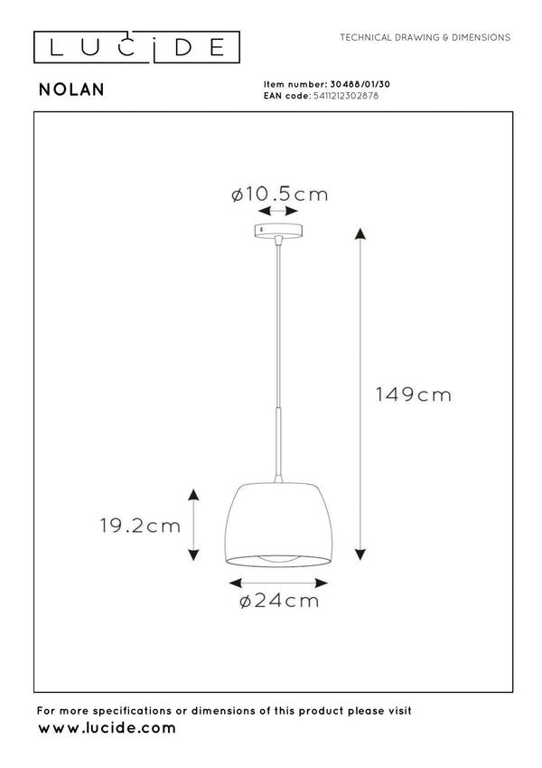 Lucide NOLAN hanglamp Ø 24 cm, E27, zwart