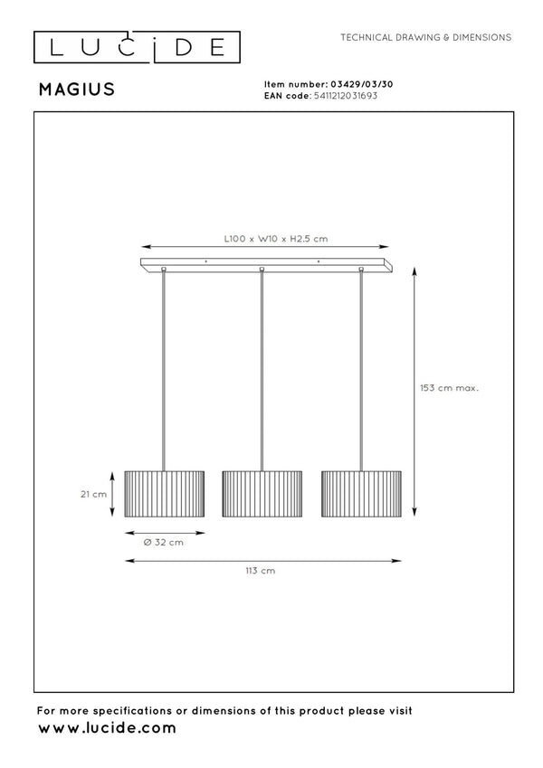 Lucide MAGIUS hanglamp 3 × E27, naturel