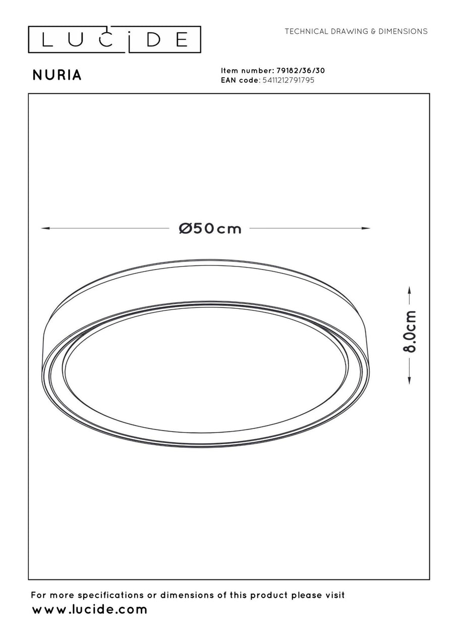 Lucide NURIA dimbare LED-plafondlamp met 3 dimstanden, Ø 50 cm, 36 W, zwart