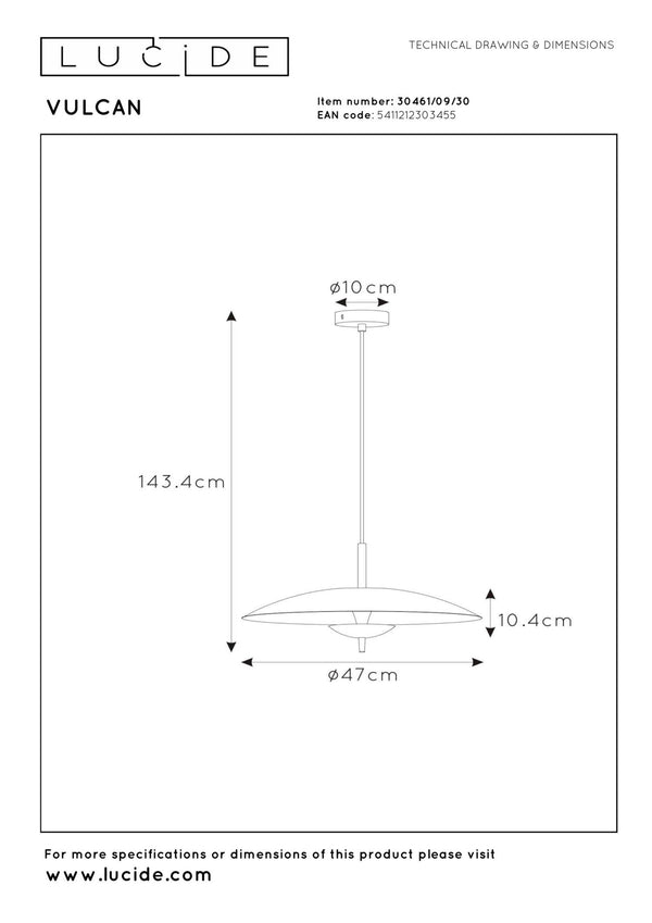 Lucide VULCAN dimbare LED-hanglamp Ø 47 cm, 9 W, zwart