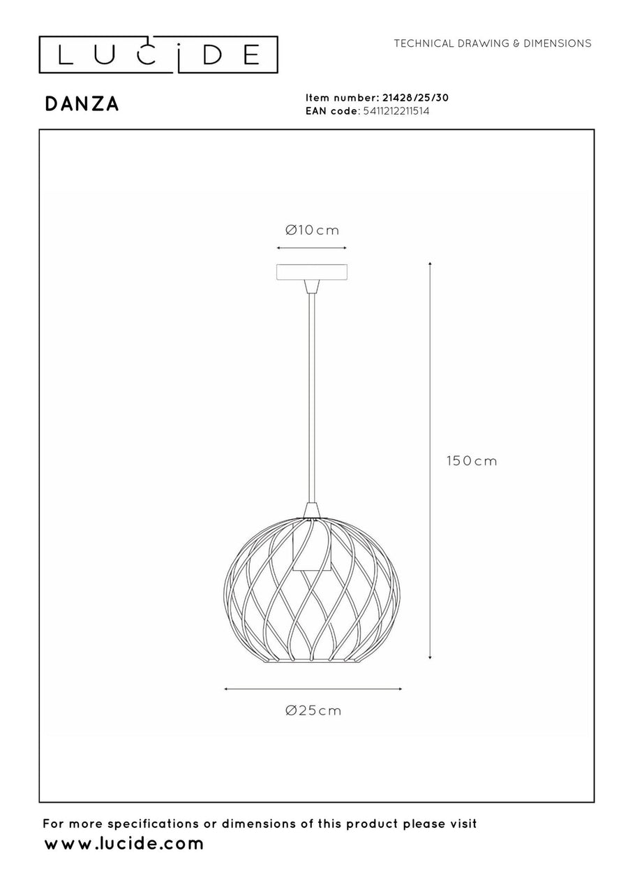 Lucide DANZA hanglamp Ø 25 cm, E27, zwart