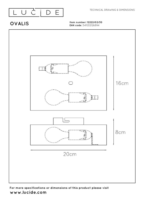 Lucide OVALIS wandlamp 2 × E14, zwart