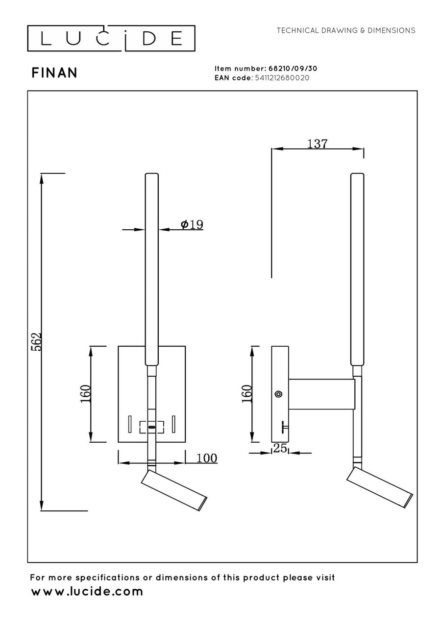 Lucide FINAN LED-wandlamp zwart