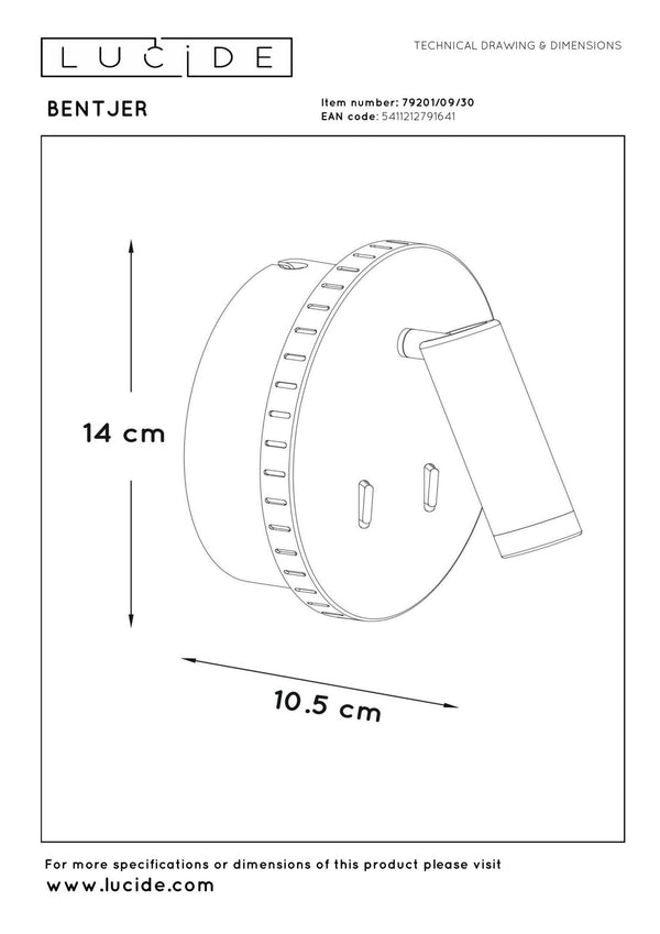 Lucide BENTJER LED-nachtlampje Ø 14 cm, zwart